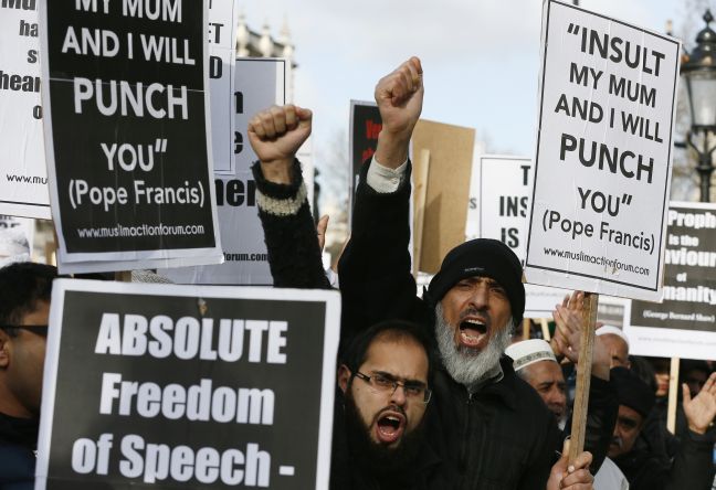 Διαμαρτυρία στο Λονδίνο για τα σκίτσα της Charlie Hebdo