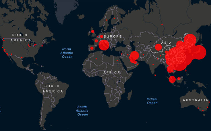 Ο χάρτης με την εξάπλωση του κορονοϊού σε όλο τον κόσμο